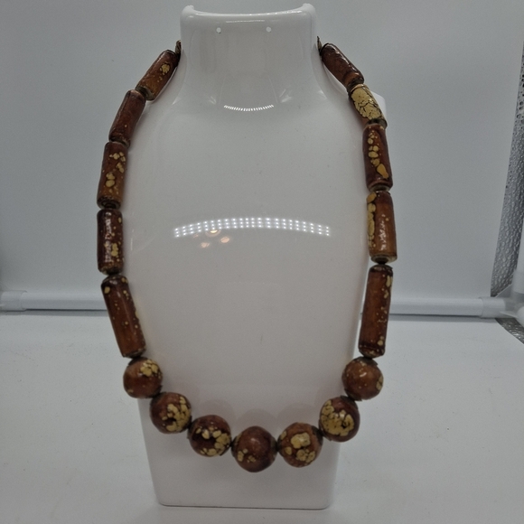 Wooden Brown Boho Bead Necklace - Picture 4 of 6